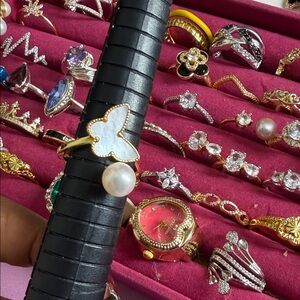 Freshwater Pearl & Mother-of-Pearl Butterfly Statement Ring - Gold Tone